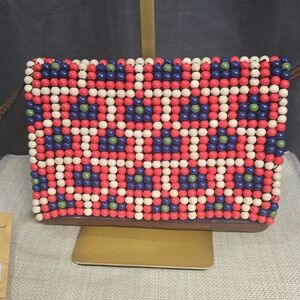 Patricia Nash Red and Blue Beaded Crossbody Bag